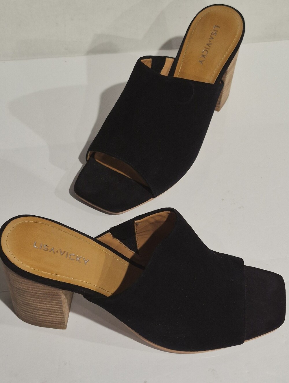 LISAVICKY Black Suede Open Heel Block Mule